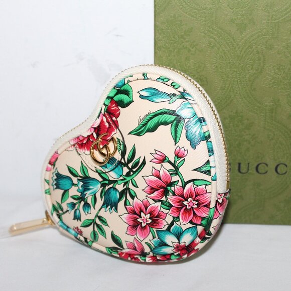NWT Gucci Key Case Ophidia Shang Soft Brit Roses Zip Heart Pouch Floral  732232 - Picture 4 of 11